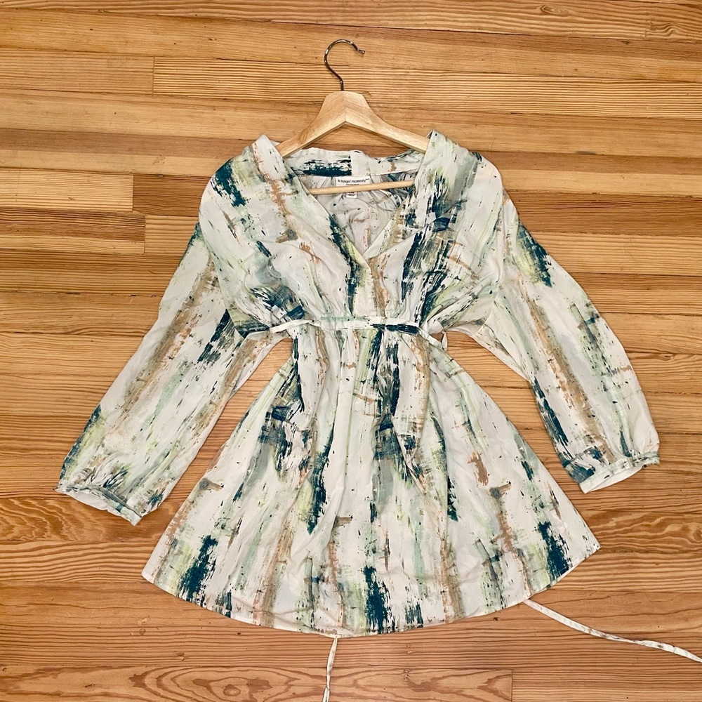 Maternity Dress WaterColor Abstract, Liz Lang, tie, quarter sleeves, spring - Picture 1 of 10